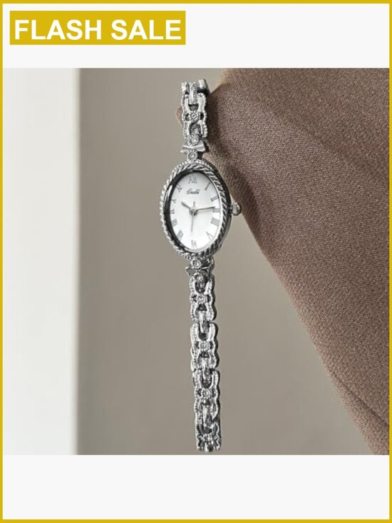 Oval Vintage Analog Quartz Wrist Watch with Roman Numerals Alloy Steel